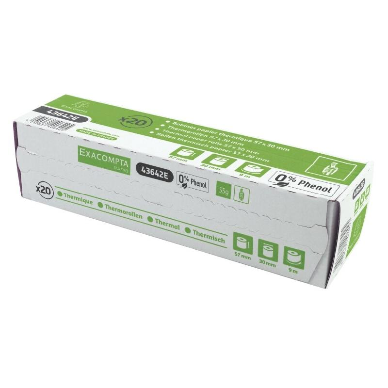 Exacompta Lot de 20 Bobine papier thermique sans Phénol longue conservation - larg. 57mm / diam. 30mm - 3364220436429_0