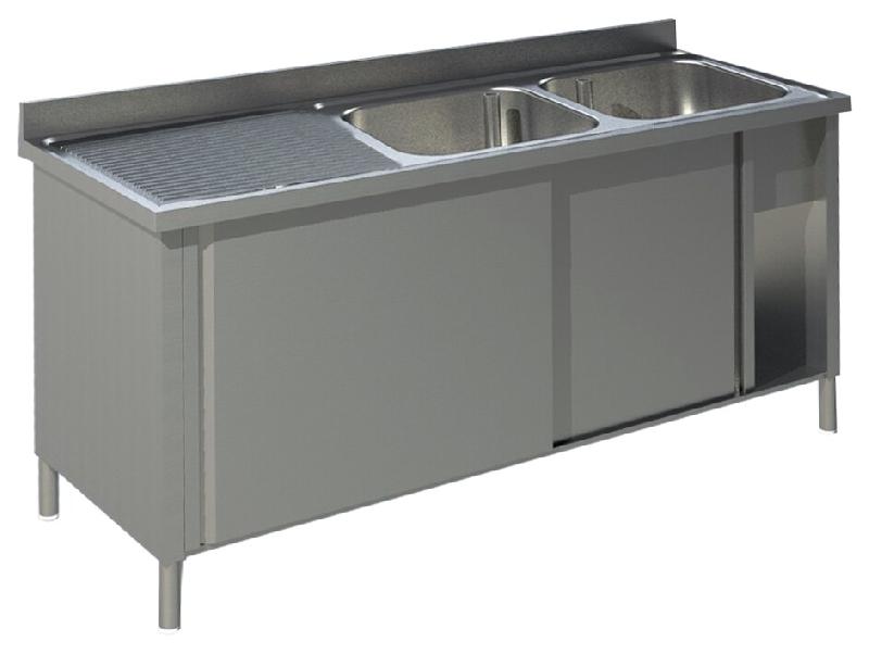KBS Gastrotechnik KBS Evier 1400x700x850 mm avec 2 cuves à droite avec portes coulissantes - Acier inoxydable 18/10 91922101_0