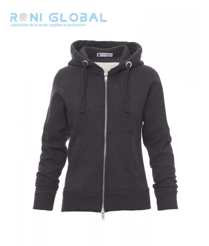 Sweat-shirt de travail femme cintré - coton/polyester - London Payper - zip intégral - capuche et poches MP3_0