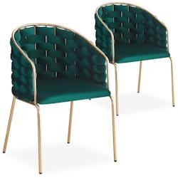 Lot de 2 chaises design au dossier arrondi style maillage Tricotane Velours Noir et Métal Or - vert 3327480074404_0