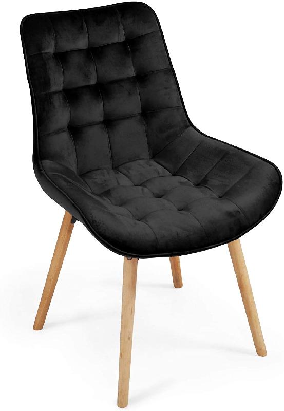 Lot de 6 chaises de salon et salle à manger - pieds en bois de hêtre - velours noir - style scandinave_0