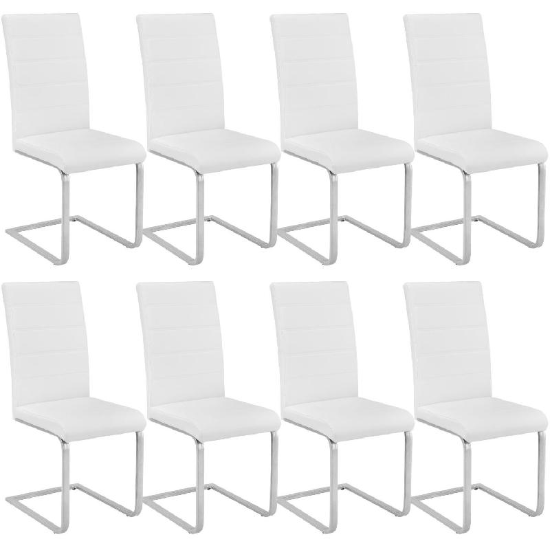 Lot de 8 chaises design carré élégant - pieds acier - salle à manger, salon, cuisine - blanc - 08_0000091_0