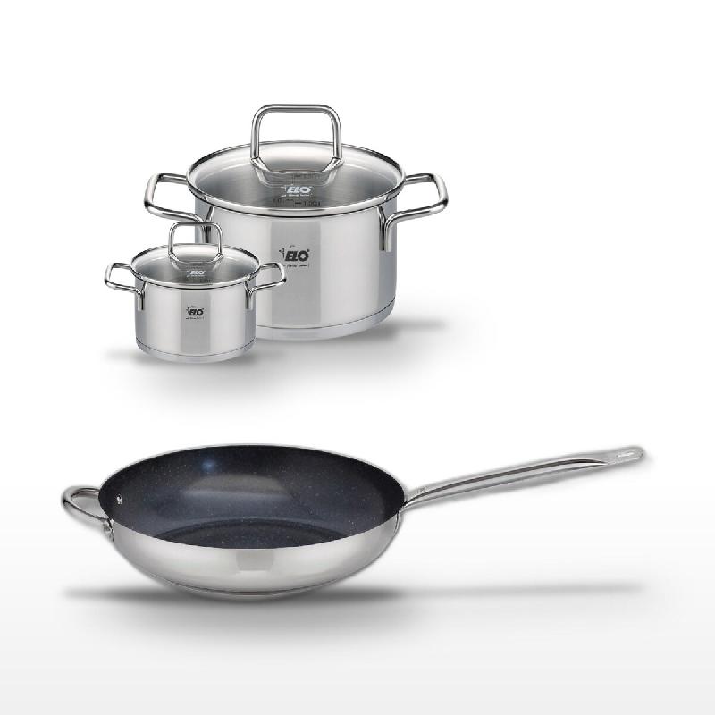 Lot Poêle céramique 32 cm & 2 Faitouts 12/20 cm Elo Profi Therm Platinum - gris inox 3176239952087_0