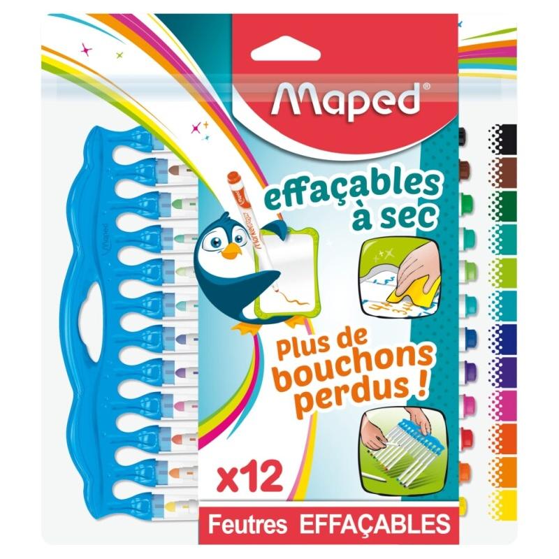 Maped - 12 Feutres Effaçables à Sec Marker'Peps Innovation - Feutres Ardoises et Tableaux Blancs - Pointe Moyenne Bloquée - La fin des bouchons per_0