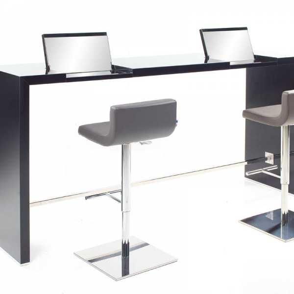Coiffeuse - Krys Bar FF 7200 - Bar à couleurs en stratifié noir luxe T15 avec miroirs rabattables et repose-pied inox_0