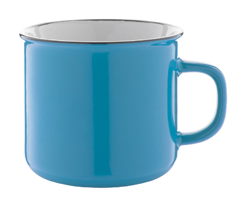 Mug vintage en céramique - 300 ml - Bord noir - Intérieur blanc et extérieur coloré_0