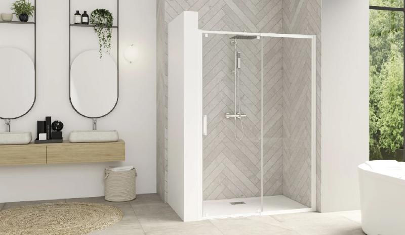 PAROIS DE DOUCHE SMART DESIGN COULISSANT 127-140CM PROFILÉ BLANC AVEC VERRE TRANSPARENT - KINEDO - PA9214BTNE