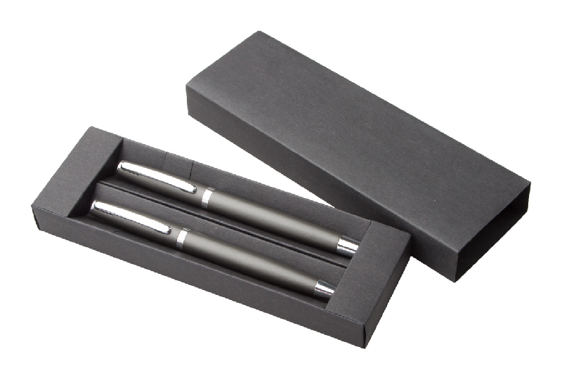 Parure stylo à bille et roller - aluminium - coffret cadeau - encre bleue_0