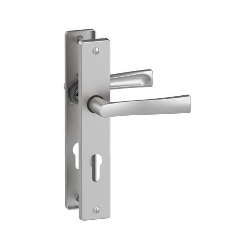 POIGNÉE DE PORTE SUR GRANDE PLAQUE - ALUMINIUM CHROME SATINÉ - FLEX CONDAMNATION VACHETTE