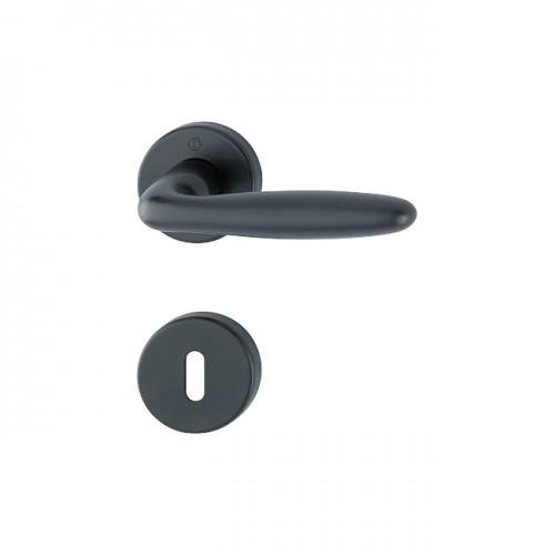POIGNÉES DE PORTE SUR ROSACES RONDES VERONA - ALUMINIUM NOIR MAT - CLÉ L HOPPE