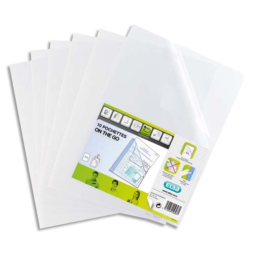 SACHET DE 10 POCHETTES-COIN ONTHEGO INCOLORE EN POLYPROPYLÈNE 12/100E ANTI-GLISSE. A4. INCOLORE - LOT DE 5
