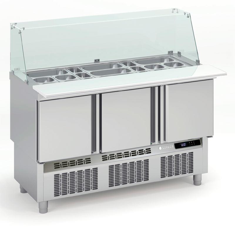 Saladette réfrigérée professionnelle inox 700 positive 3 portes avec pare-haleine 320 litres - MFK-140_0