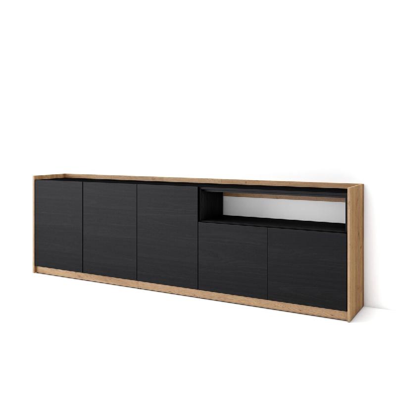 SKRAUT HOME Buffet salon et cuisine, 260x80x37 cm, 5 Portes, Meuble chaussure, Noir et chêne - noir Bois manufacturé 706_37_0