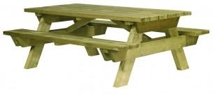 Table de pique-nique en bois Berlin - pin nordique de Finlande, autoclave classe 4, renfort métallique - 2000x1500x750 mm_0