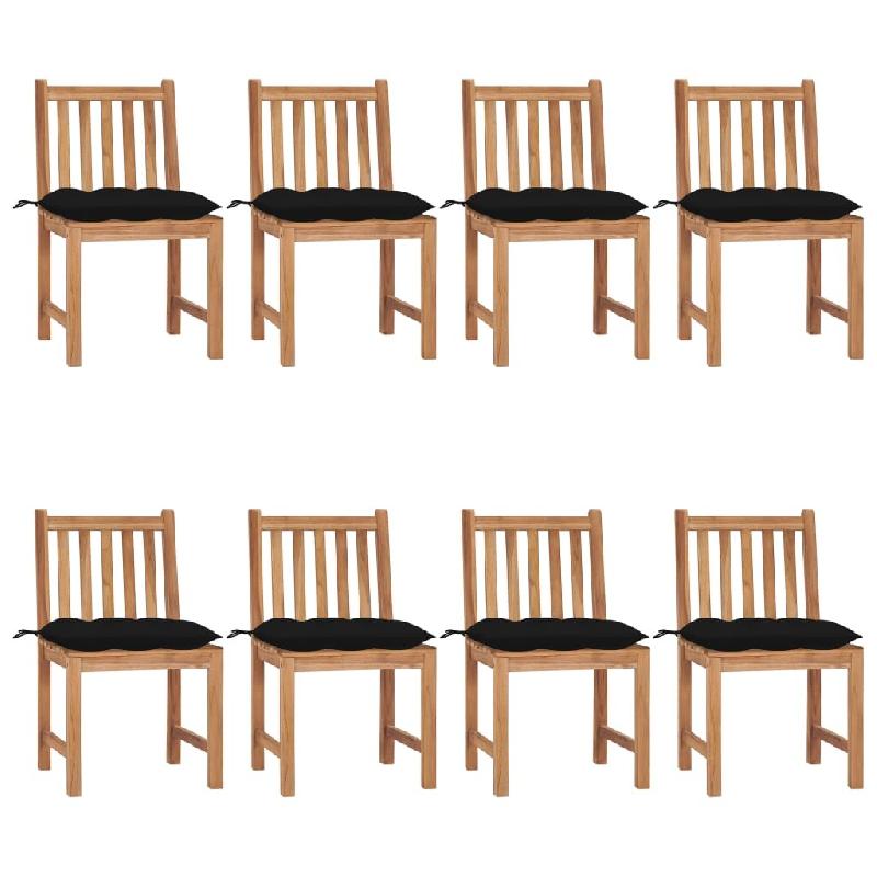 VidaXL Chaises De Jardin Lot De 8 Avec Coussins Bois De Teck Massif - noir 3073164_0