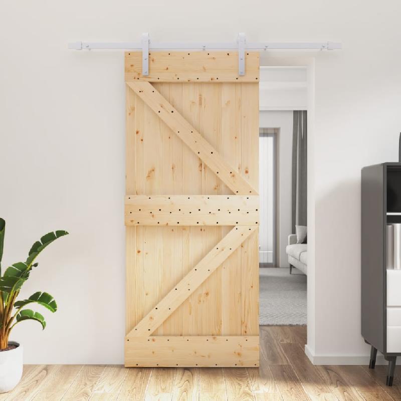 Vidaxl porte coulissante et kit de quincaillerie 90x210 cm pin massif 3203007_0