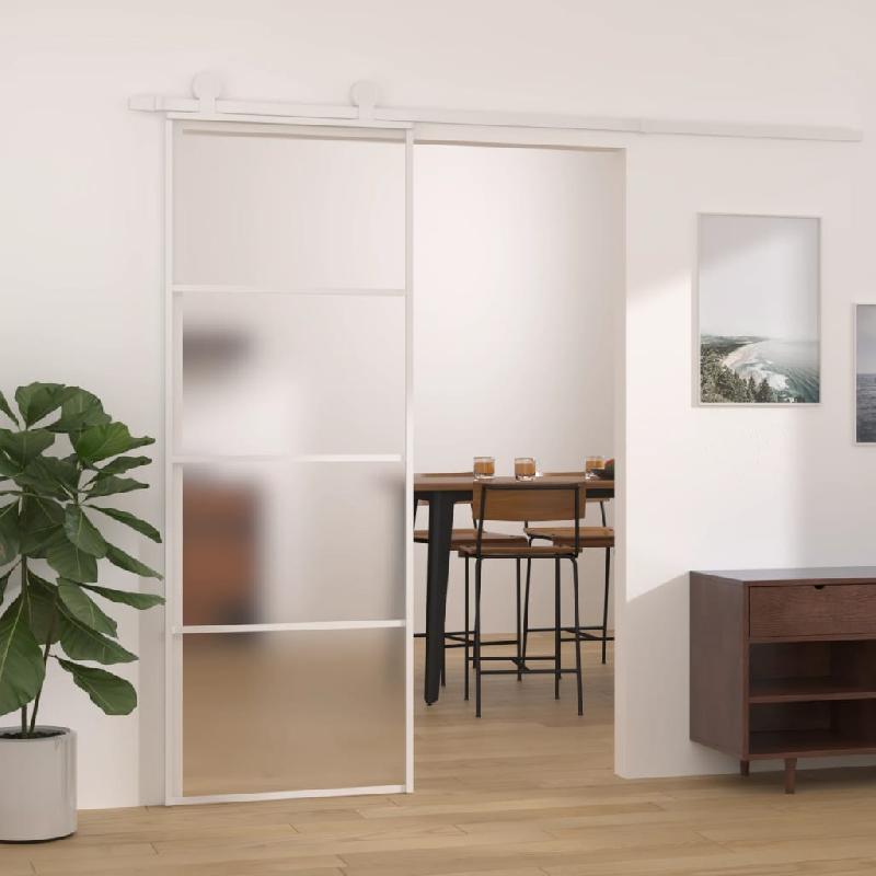 Vidaxl porte coulissante verre esg dépoli et aluminium 76x205 cm blanc 151657_0