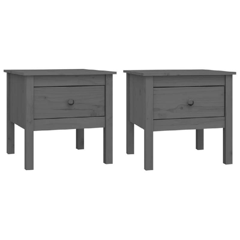 VidaXL Tables d'appoint 2 pcs Gris 50x50x49 cm Bois massif de pin Modèle Patio Rho Plus - 813799_0