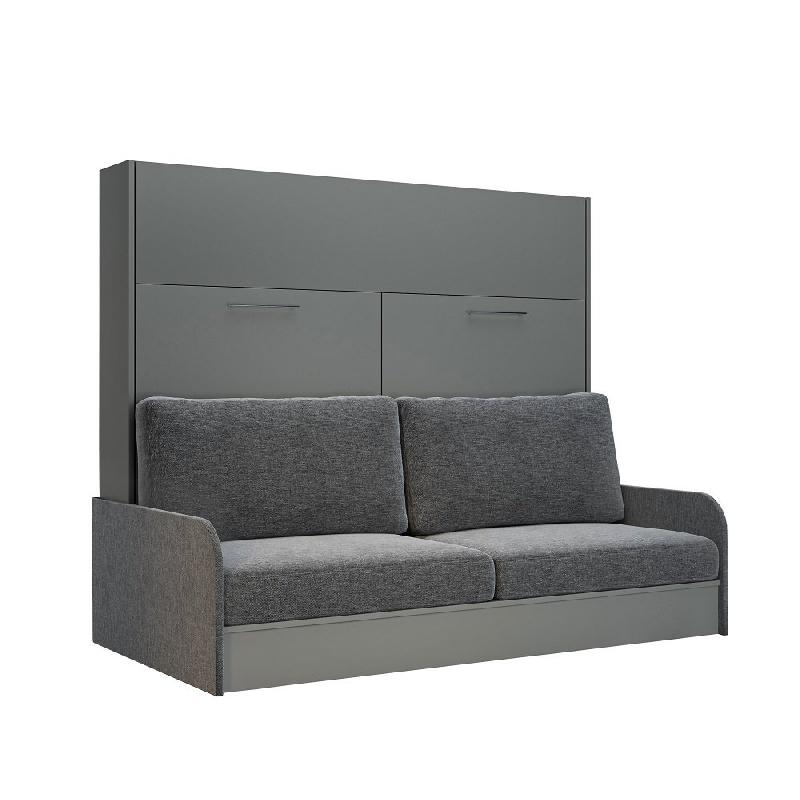 Armoire lit escamotable VERTIGO SOFA - Canapé tissu gris avec accoudoirs - Couchage 140x200 cm_0