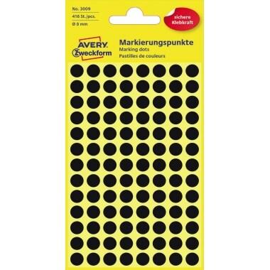 Avery Zweckform Etui de 416 pastilles adhésives, diamètre 8 mm, coloris noir (4 feuilles / cdt) - 3009_0