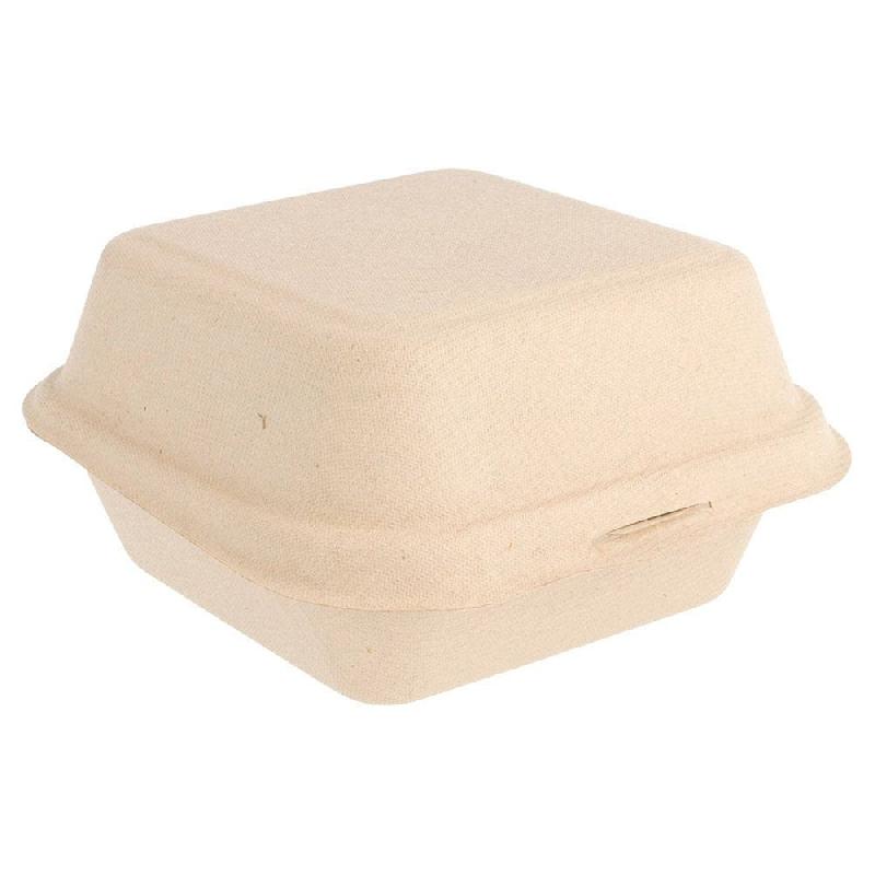 Boîte burger bagasse naturelle à couvercle attenant 450cc 15,2x15x8,4 - par 50_0