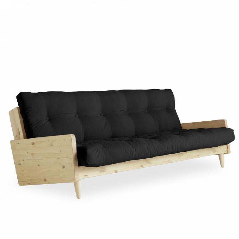 Canapé 3 places convertible Indie - Style scandinave avec futon gris foncé - Couchage 130x190 cm_0