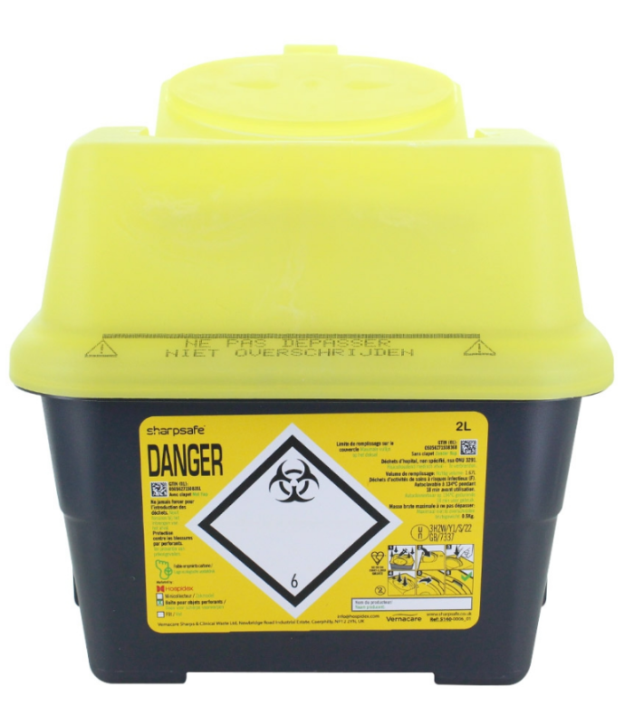 Conteneur DASRI 2 litres Sharpsafe - Collecte des déchets infectés, dangereux, piquants ou tranchants_0
