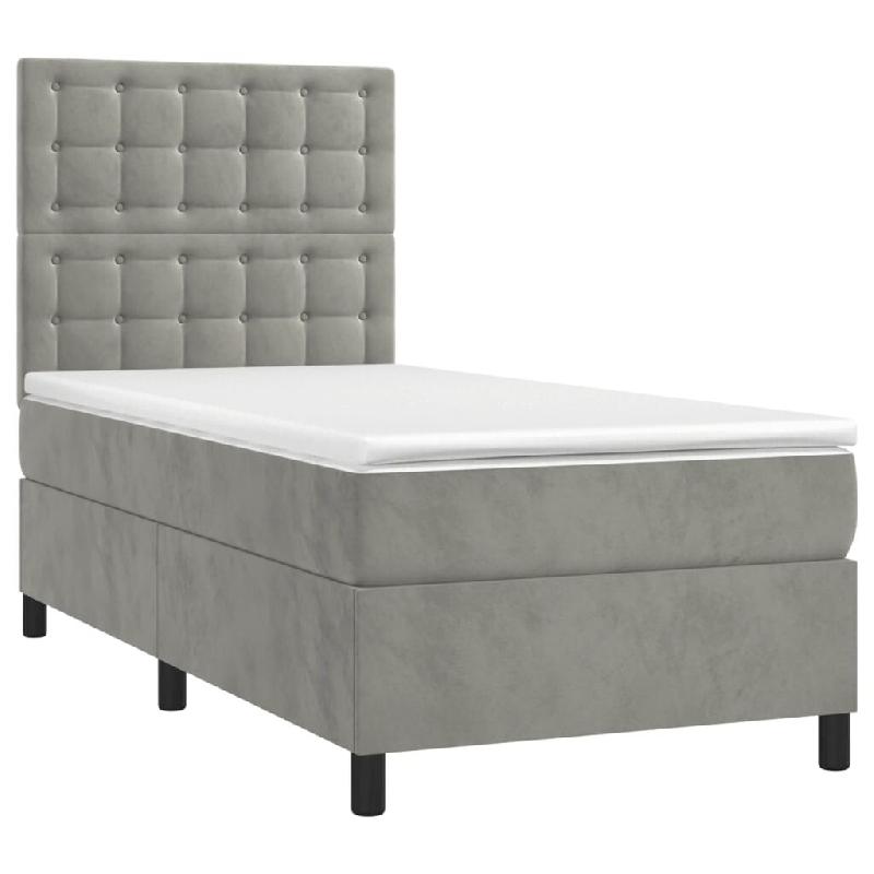 Décoshop26 - Cadre de lit LED avec sommier tête de lit matelas 80x200cm tissu velours gris clair TDL0208488 - gris 3001542947768_0