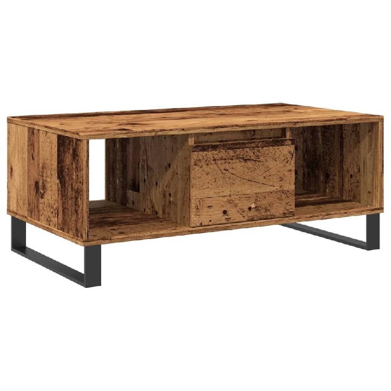 Décoshop26 - Table basse avec tiroir et compartiment ouvert 90 x 50 x 36,5 cm bois d'ingénierie marron et métal DEC040212 - marron métal 3000264807305_0