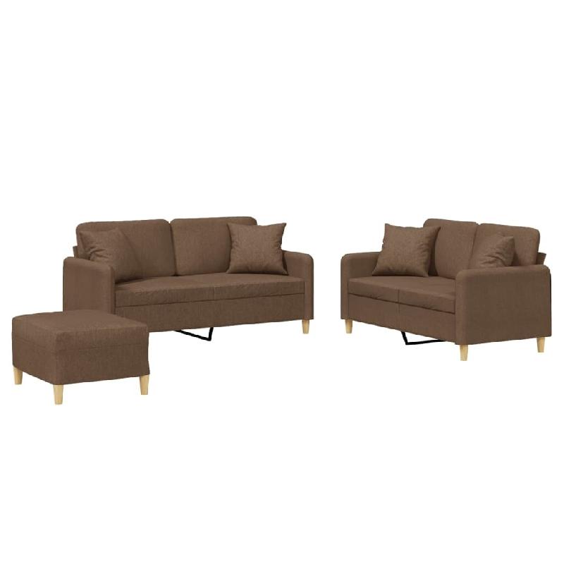 Ensemble de canapés 3 pcs avec coussins marron tissu Modèle Atlas Ligne - 8721012070806_0