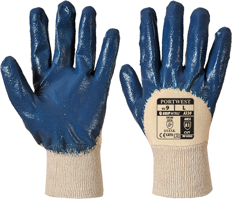 Gant nitrile dos aéré - poignet tricot marine A330, taille M - norme abrasion niveau 4 et anticoupure A1_0