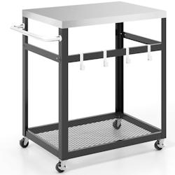 HELLOSHOP26 - Chariot de service d'extérieur à 2 étagères desserte de jardin avec plateau et poignée en acier inoxydable 4 crochets 83,5 x 50,5 x_0