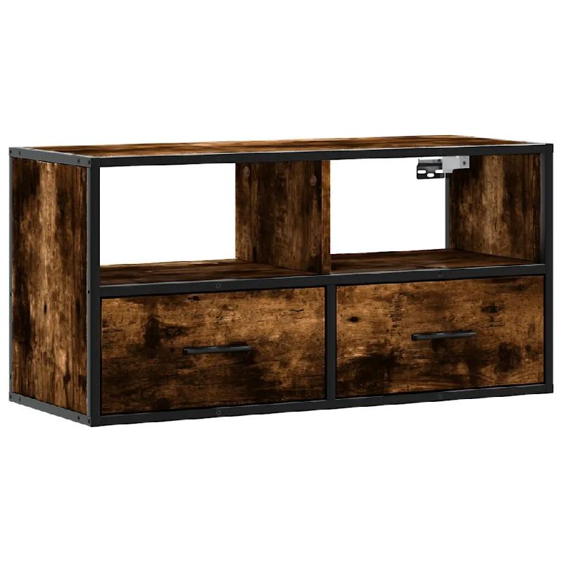 Helloshop26 - Meuble TV design industriel mural 80 x 31 x 39,5 cm avec grand espace de rangement en bois chêne fumé 02_0049627 - métal 3000235933637_0