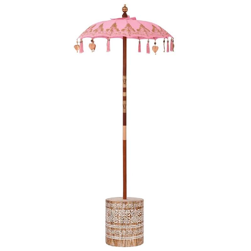 Helloshop26 - Parasol balinais rond extérieur 95 x 95 x 260 cm style relaxant finition élégante en coton rose 02_0055955 - rose Bambou 3000239280072_0