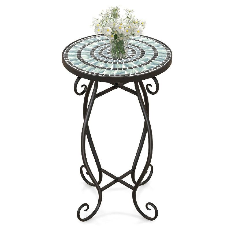 Helloshop26 - Table d'appoint ronde 30 x 30 x 50 cm design élégant support de plantes ambiance vintage en métal mosaïque noir 20_0019524 - noir m�_0