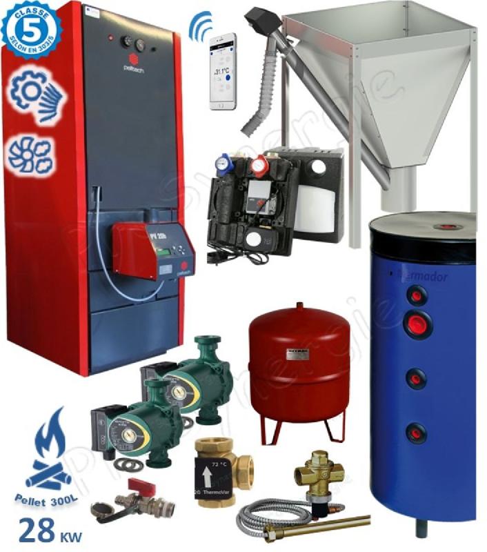 KIT CHAUDIÈRE 30KW MIXTE BOIS BÛCHE + BALLON 800L + SÉCURITÉ THERMIQUE + ACCESSOIRES