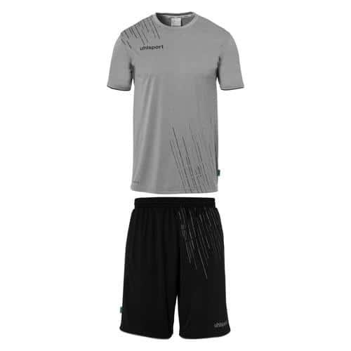 SET MAILLOT ET SHORT DE FOOT ENFANT - UHLSPORT - SCORE 26 GRIS FONCÉ CHINÉ/NOIR