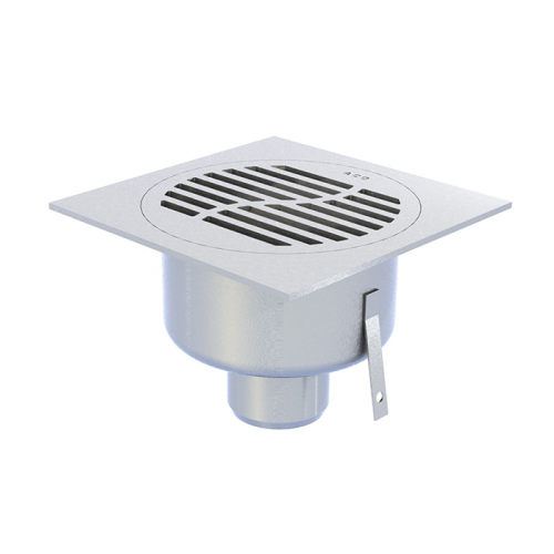 SIPHON INOX - ACIER INOXYDABLE BROSSÉ - SHOWERDRAIN DESIGN 100X100 / HORIZONTALE -GD15MM ACO