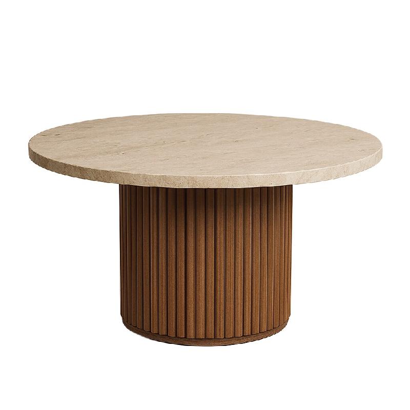 STELLAMEUBLES Table basse AKASSIA pied large en Travertin - 3667335251148_0