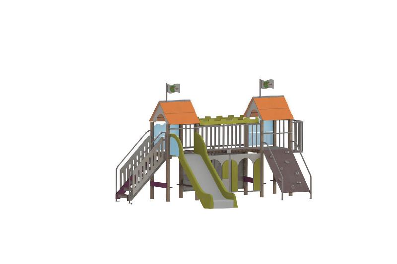 STRUCTURE CITADELLE REMPART - BOIS - SCELLEMENT - INOX - ORANGE/BLEU-WIKI CAT - MANUTAN COLLECTIVITÉS