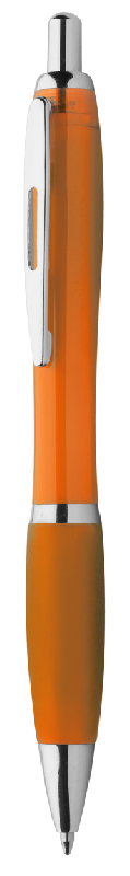 Stylo à bille en plastique - corps transparent, grip coloré et parties chromées - encre bleue_0