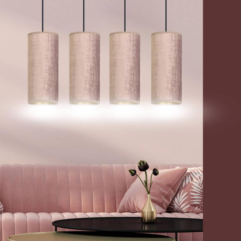 EULUNA SUSPENSION JONI TISSU ALLONGÉE 4 LAMPES ROSÉ DORÉ