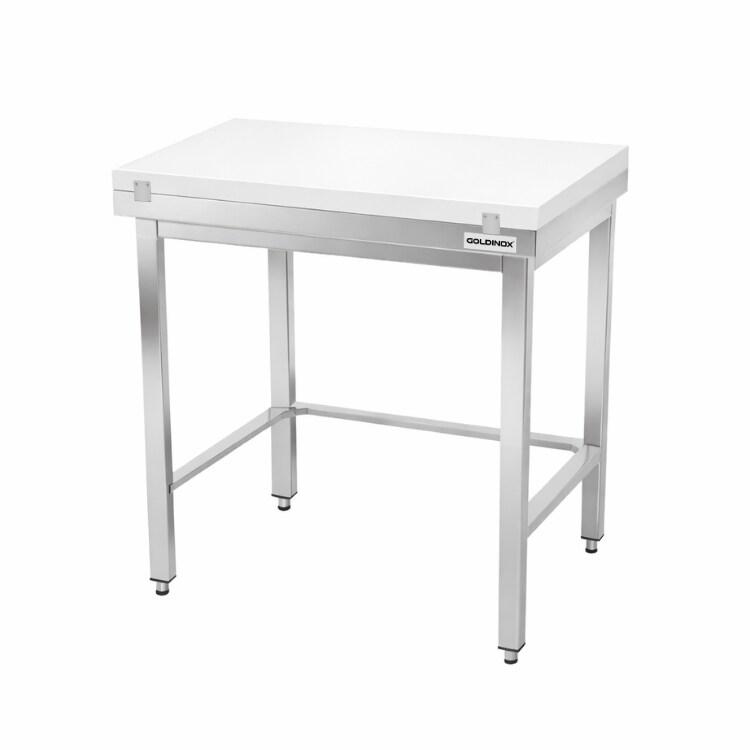 Table de travail en inox 600x700 mm avec plaque de découpe blanche et renfort PREMIUM - GOLDINOX - gris inox 3701770843589_0