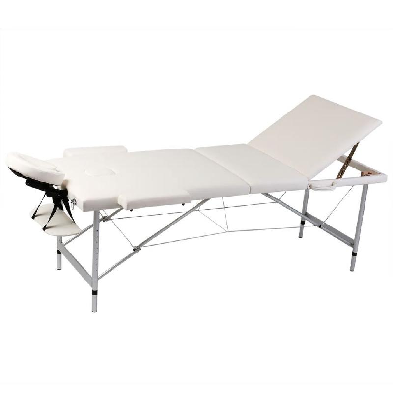 Table pliable de massage 3 zones - cadre en aluminium blanc crème - avec sac de transport inclus_0