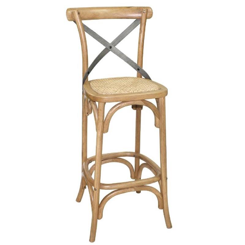 Tabouret de bar en bois avec dossier croisé métal | Bolero - GG657_0