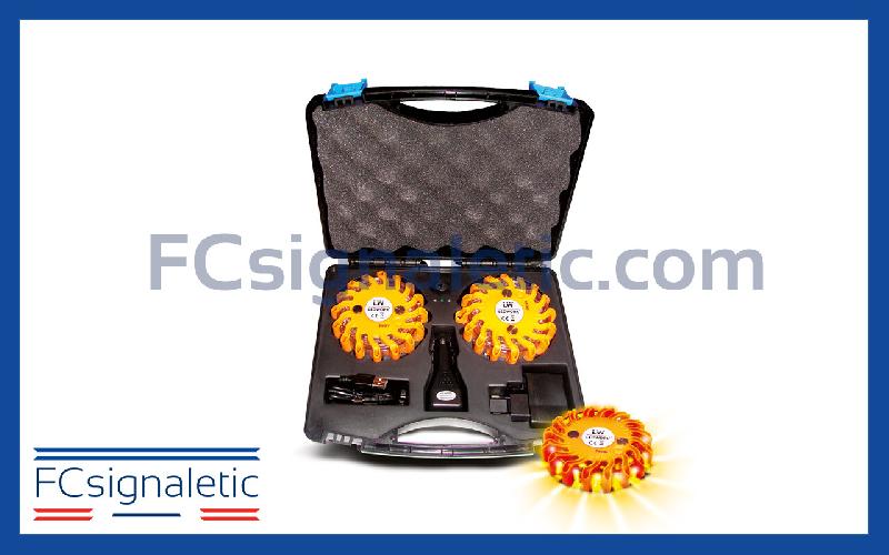 Valise de 2 balises lumineuses oranges autonomes magnétiques et rechargeables LEDWORK LWK0007_0