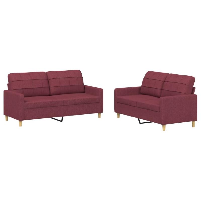 VidaXL Ensemble de canapés 2 pcs avec coussins Rouge bordeaux Tissu Modèle Atlas Office Confort - 3201280_0