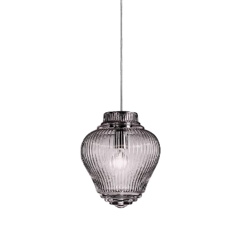 Zafferano Clyde Suspension en verre soufflé fumé avec finition rigadin et structure en métal gris, hauteur réglable, design artisanal - gris 80543_0