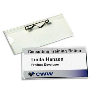 AVERY - Boîte de 100 portes-badge épingle en plastique souple transparent 4x7,5 cm + 108 inserts microperforés_0
