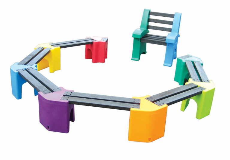 Bancs enfants en forme de cercle - Plastique recyclé, couleurs vives - Modèles 12 et 18 places_0